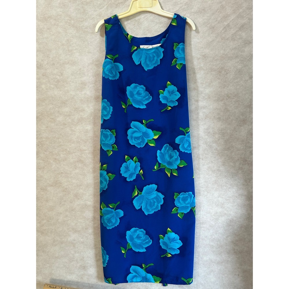 Kathie‎ Lee Collection Blue Floral Rose Midi Shift Dress Womens 12 Sleeveless